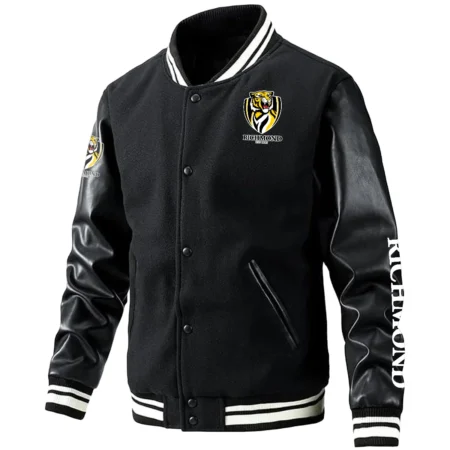 Richmond Tigers AFL Exclusive Logo Leather Baseball Jacket Sleeves HOAFL310525BBJ01RICH