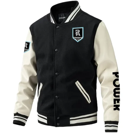 Port Adelaide Power AFL Exclusive Logo Leather Baseball Jacket Sleeves HOAFL310525BBJ01PORT