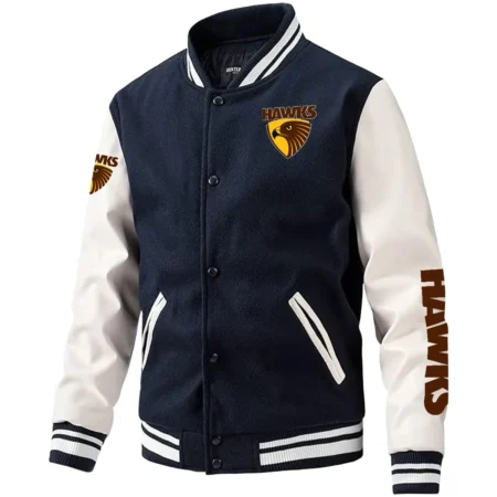 Hawthorn Hawks AFL Exclusive Logo Leather Baseball Jacket Sleeves HOAFL310525BBJ01HAW