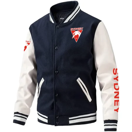 Sydney Swans AFL Exclusive Logo Leather Baseball Jacket Sleeves HOAFL310525BBJ01SYD