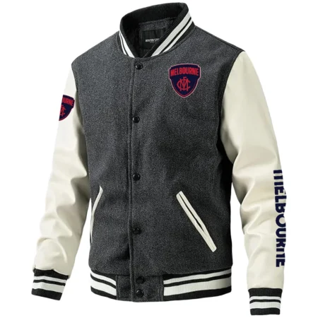 Melbourne Demons AFL Exclusive Logo Leather Baseball Jacket Sleeves HOAFL310525BBJ01MELB