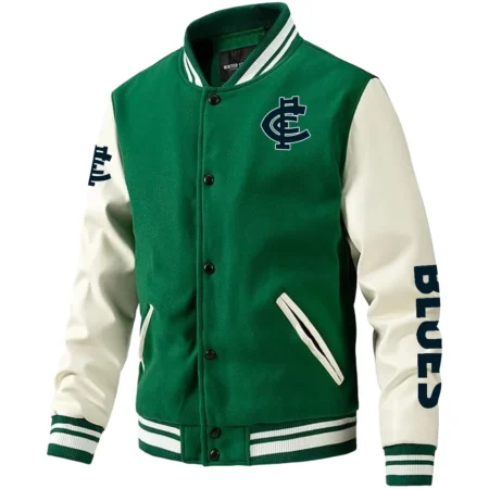 Carlton Blues AFL Exclusive Logo Leather Baseball Jacket Sleeves HOAFL310525BBJ01CARL