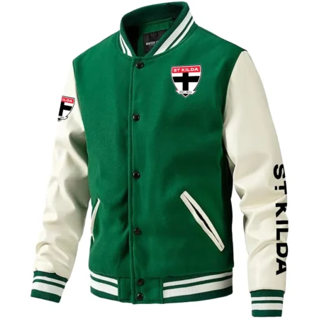 St Kilda Saints AFL Exclusive Logo Leather Baseball Jacket Sleeves HOAFL310525BBJ01STK