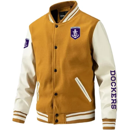 Fremantle Dockers AFL Exclusive Logo Leather Baseball Jacket Sleeves HOAFL310525BBJ01FRE