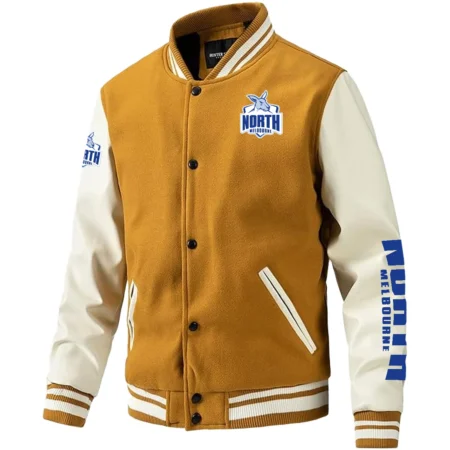 North Melbourne Kangaroos AFL Exclusive Logo Leather Baseball Jacket Sleeves HOAFL310525BBJ01NMFC