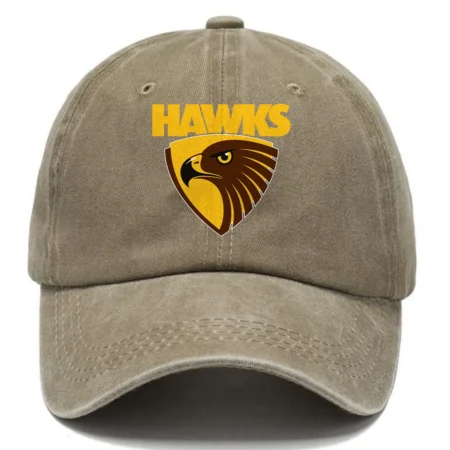 Hawthorn Hawks AFL Exclusive Logo Washed Cotton Baseball Cap - Printed With Box HOAFL100525BC01HAW