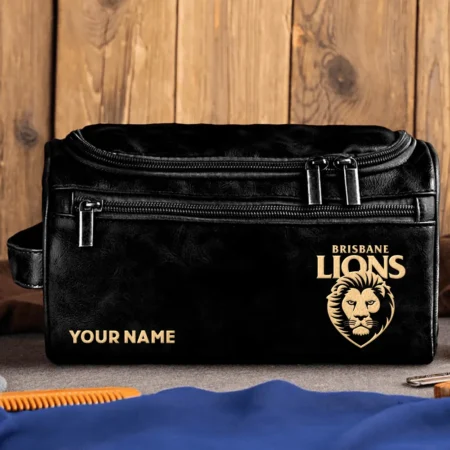 Brisbane Lions AFL Exclusive Logo Personalized Leather Toiletry Bag HOAFL0090525LTB01BL
