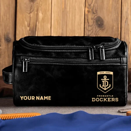 Fremantle Dockers AFL Exclusive Logo Personalized Leather Toiletry Bag HOAFL0090525LTB01FRE