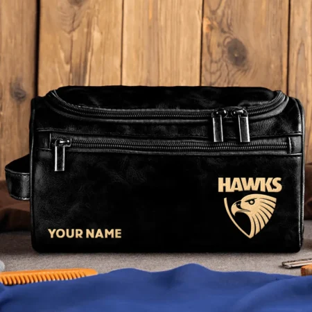 Hawthorn Hawks AFL Exclusive Logo Personalized Leather Toiletry Bag HOAFL0090525LTB01HAW