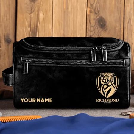 Richmond Tigers AFL Exclusive Logo Personalized Leather Toiletry Bag HOAFL0090525LTB01RICH