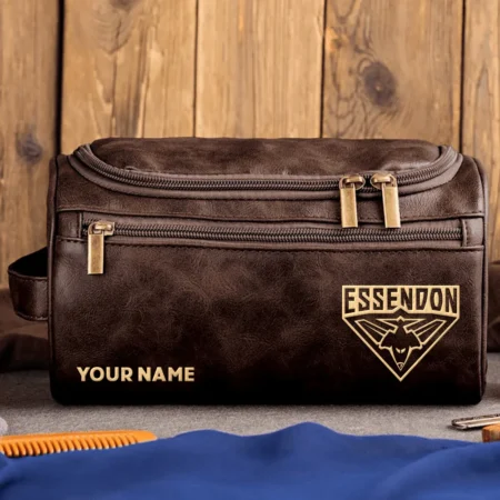 Essendon Bombers AFL Exclusive Logo Personalized Leather Toiletry Bag HOAFL0090525LTB01ESS