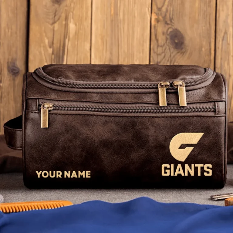 GWS Giants AFL Exclusive Logo Personalized Leather Toiletry Bag HOAFL0090525LTB01GWS