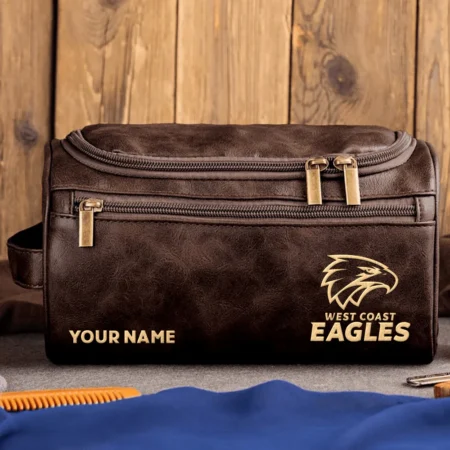West Coast Eagles AFL Exclusive Logo Personalized Leather Toiletry Bag HOAFL0090525LTB01WCE