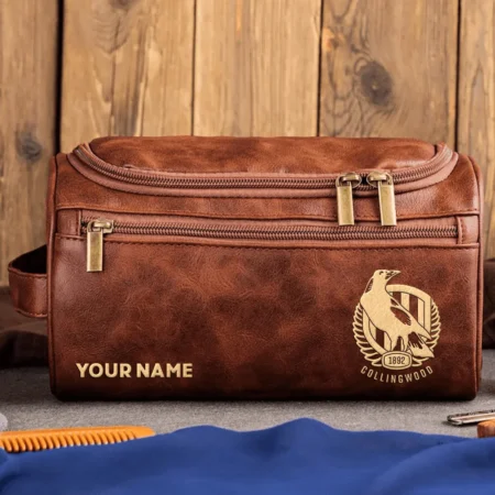 Collingwood Magpies AFL Exclusive Logo Personalized Leather Toiletry Bag HOAFL0090525LTB01COLL