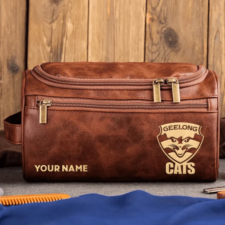 Geelong Cats AFL Exclusive Logo Personalized Leather Toiletry Bag HOAFL0090525LTB01GEEL