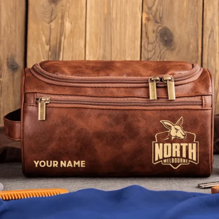 North Melbourne Kangaroos AFL Exclusive Logo Personalized Leather Toiletry Bag HOAFL0090525LTB01NMFC