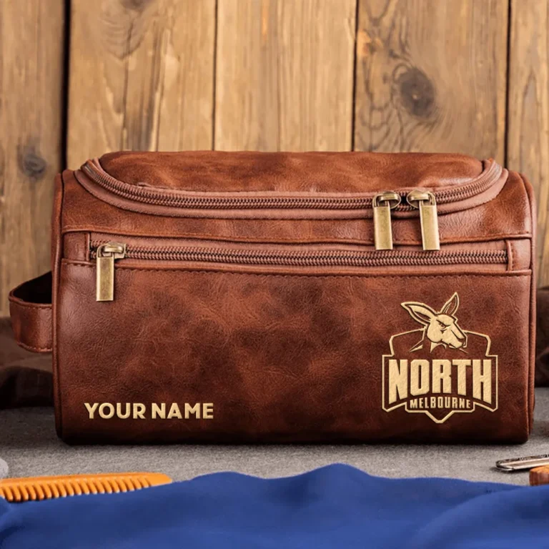 North Melbourne Kangaroos AFL Exclusive Logo Personalized Leather Toiletry Bag HOAFL0090525LTB01NMFC