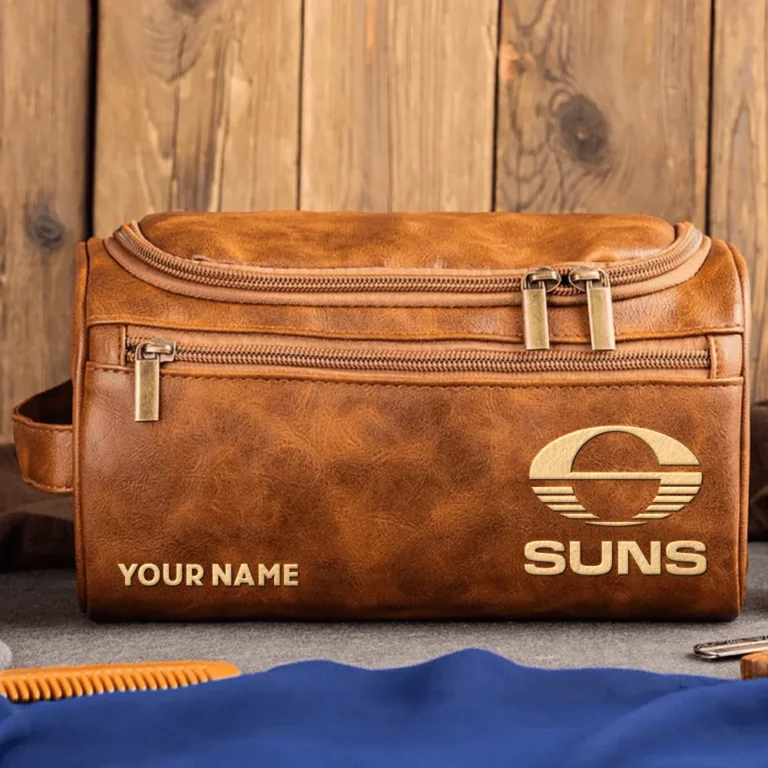 Gold Coast SUNS AFL Exclusive Logo Personalized Leather Toiletry Bag HOAFL0090525LTB01GCFC