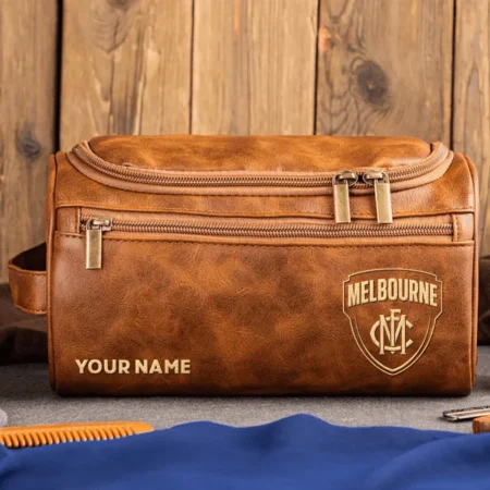 Melbourne Demons AFL Exclusive Logo Personalized Leather Toiletry Bag HOAFL0090525LTB01MELB