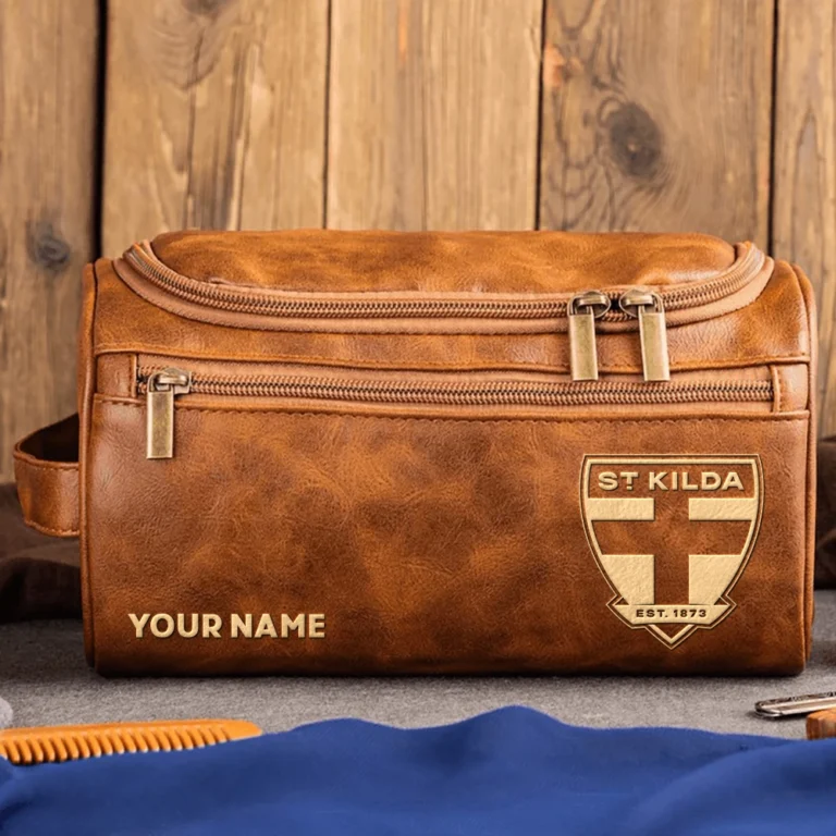 St Kilda Saints AFL Exclusive Logo Personalized Leather Toiletry Bag HOAFL0090525LTB01STK