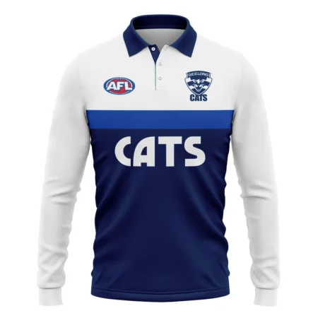 Geelong Cats Australian Football League Exclusive Logo Long Polo Shirt HOAFL140525A01GEELLPL