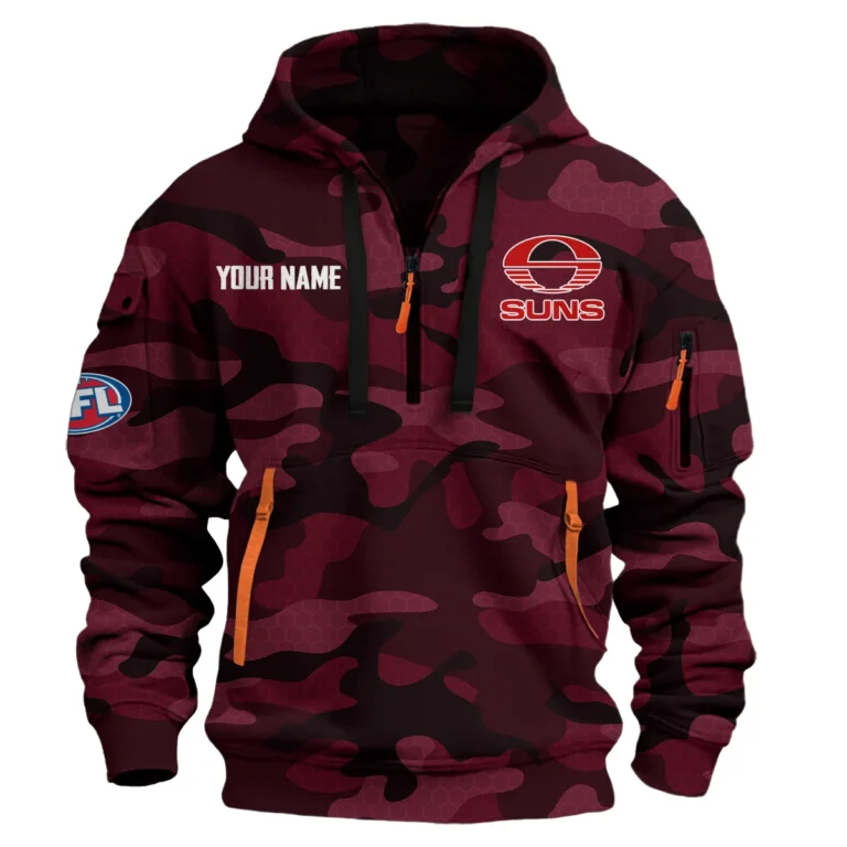 Gold Coast SUNS Australian Football League Exclusive Logo Hoodie Half Zipper HOAFL080525A01GCFC