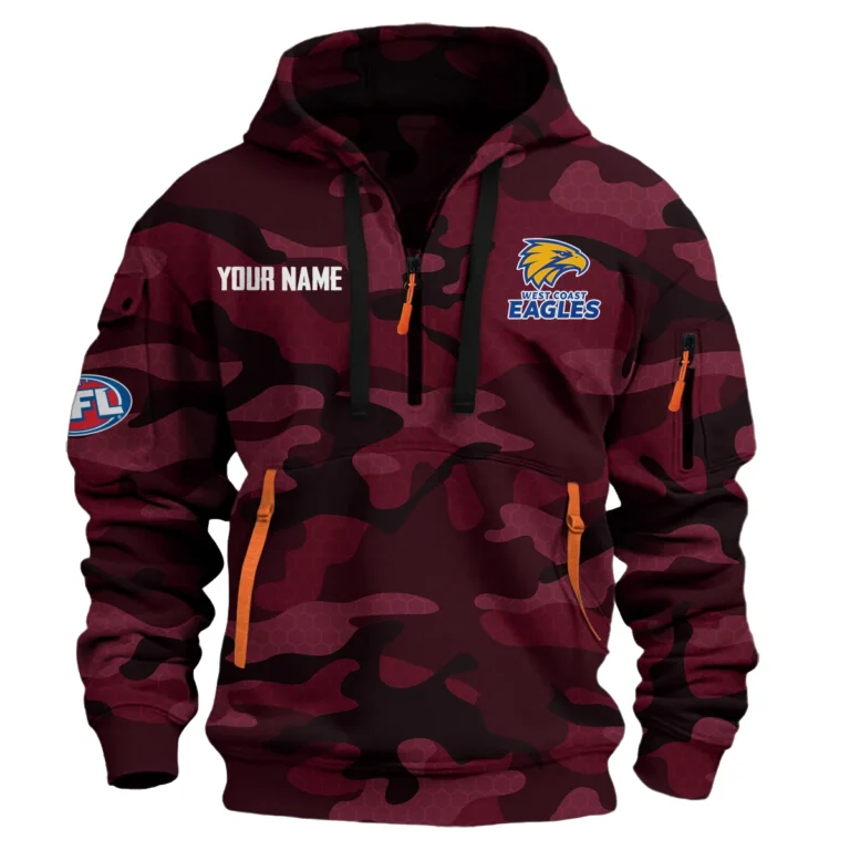 West Coast Eagles Australian Football League Exclusive Logo Hoodie Half Zipper HOAFL080525A01WCE