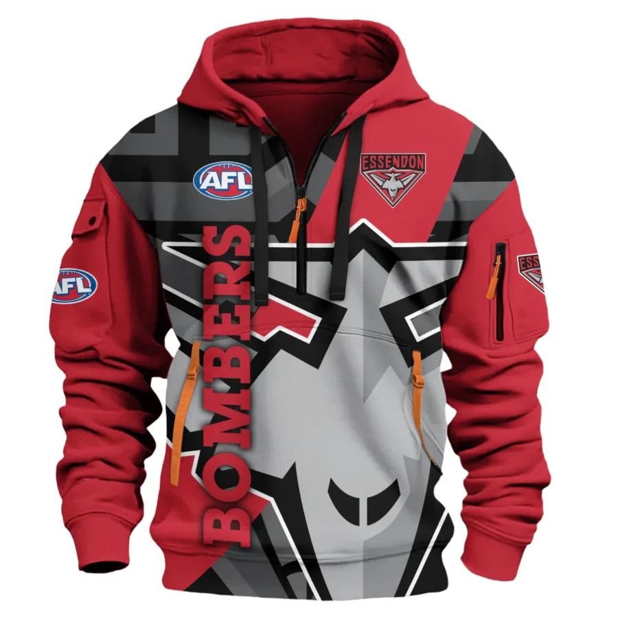 Essendon Bombers Australian Football League Exclusive Logo Hoodie Half Zipper HOAFL120525A01ESS