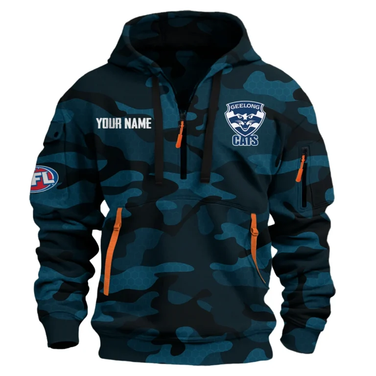 Geelong Cats Australian Football League Exclusive Logo Hoodie Half Zipper HOAFL080525A01GEEL
