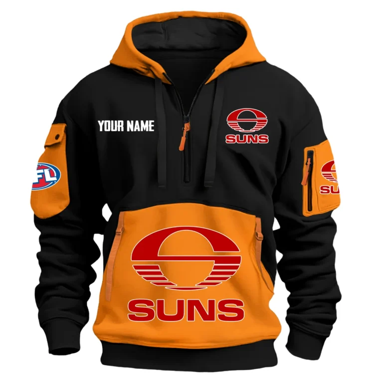 Gold Coast SUNS Australian Football League Exclusive Logo Hoodie Half Zipper HOAFL0090525A01GCFC