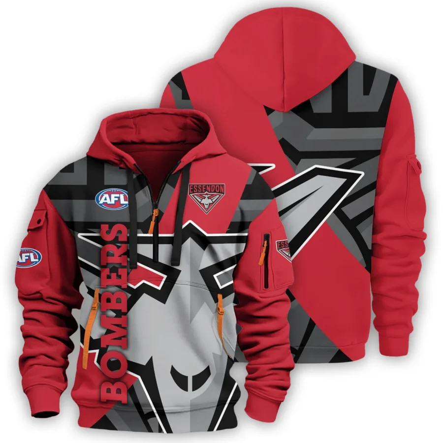Essendon Bombers Australian Football League Exclusive Logo Hoodie Half Zipper HOAFL120525A01ESS - Image 3