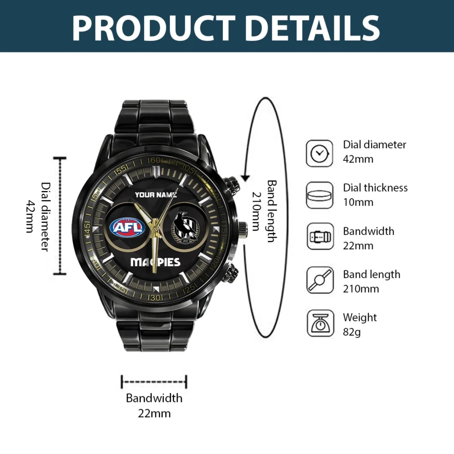 AFL Collingwood Magpies Stainless Steel Watch Gift For Fans – HOAFL210725WA01COLL - Image 3