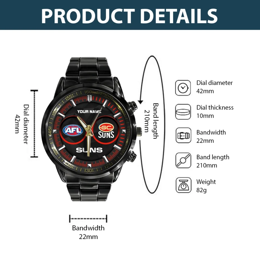 AFL Gold Coast SUNS Stainless Steel Watch Gift For Fans – HOAFL210725WA01GCFC - Image 3