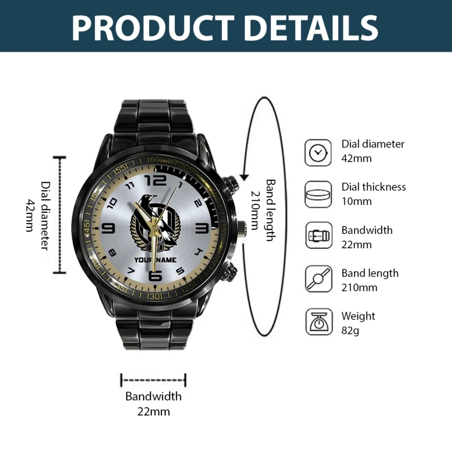 AFL Collingwood Magpies Stainless Steel Watch Gift For Fans – HOAFL210725WA02COLL - Image 3