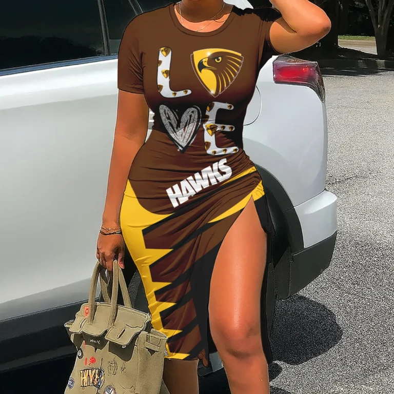 Hawthorn Hawks Australian Football League Exclusive Logo Bodycon Sports Dress HOAFL080825DR02HAW