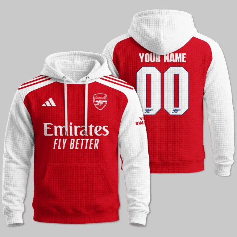 Arsenal 25/26 Home Kit Hoodie Quilted Waffle All Over Prints - Gift for Arsenal Fans QTARS190326A1-HQW