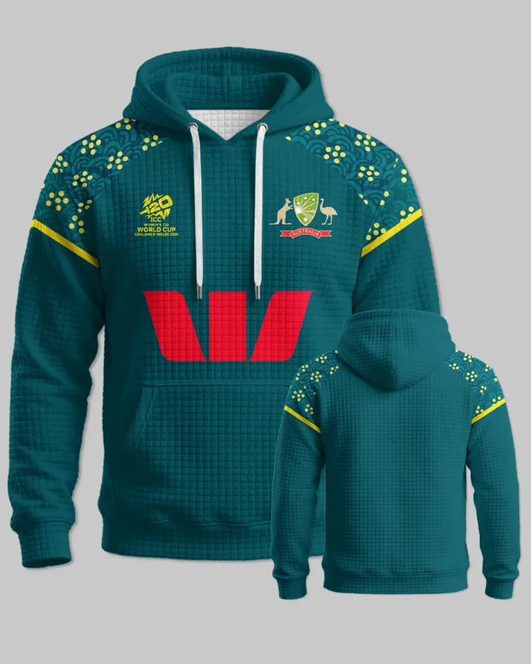 Cricket Australia 2026 Women's T20 World Cup Hoodie Quilted Waffle All Over Prints - Gift for Australia Fans QTCK300326AA5-HQW