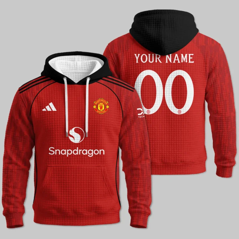 Manchester United 25/26 Home Kit Hoodie Quilted Waffle All Over Prints - Gift for Manchester United Fans QTMUN190326A1-HQW