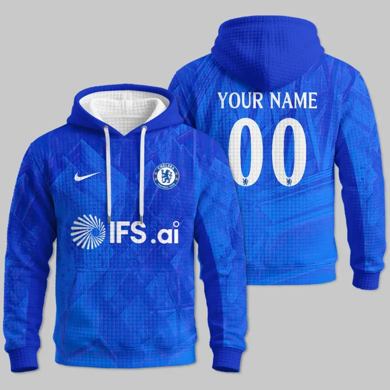 Chelsea 25/26 Home Kit Hoodie Quilted Waffle All Over Prints - Gift for Chelsea Fans QTVA1903CHE02-HQW