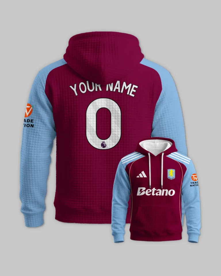 Aston Villa 25/26 Home Kit Hoodie Quilted Waffle All Over Prints - Gift for Aston Villa Fans QTVA2302AVL01-HQW