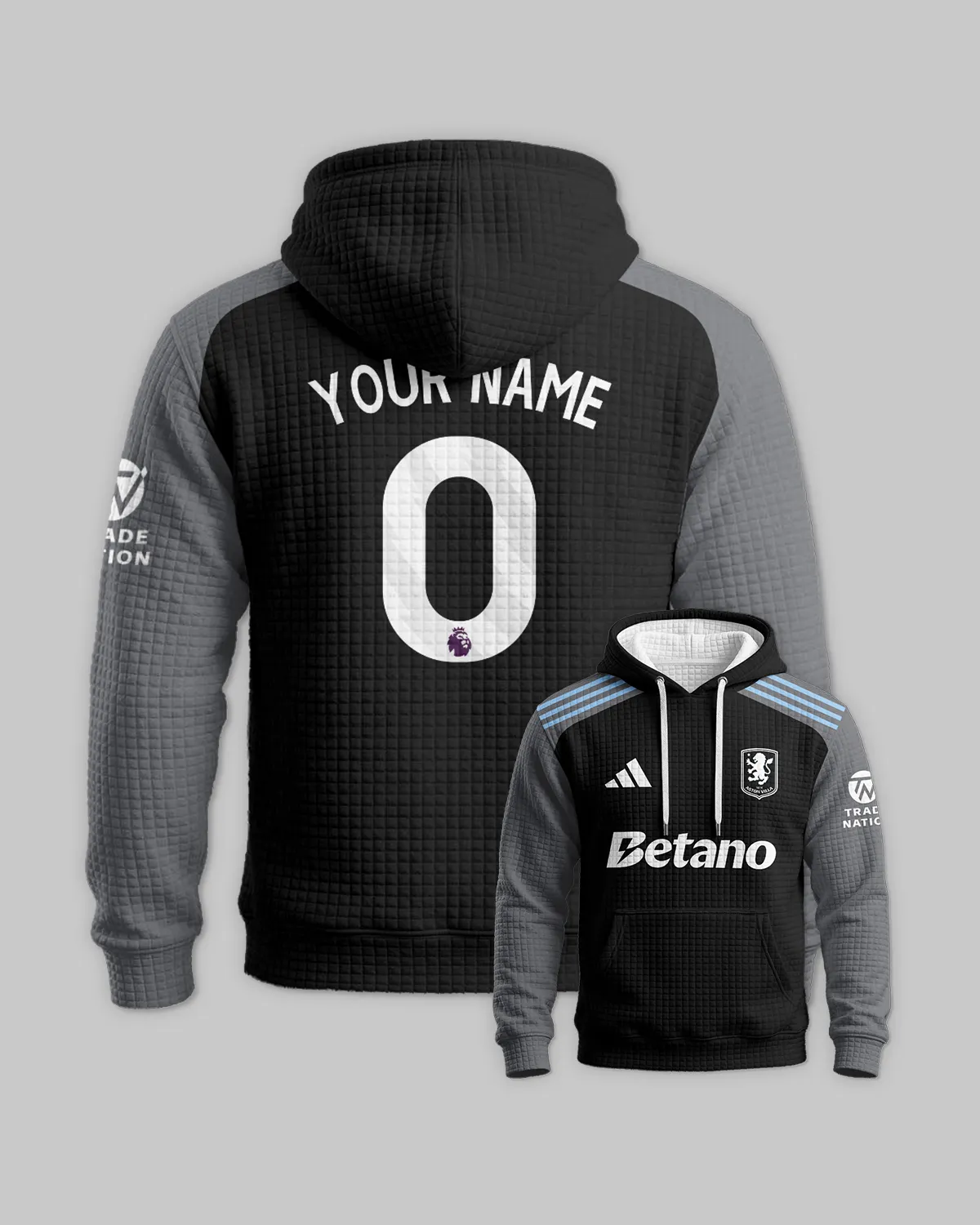 Aston Villa 25/26 Away Kit Hoodie Quilted Waffle All Over Prints - Gift for Aston Villa Fans QTVA2302AVL02-HQW