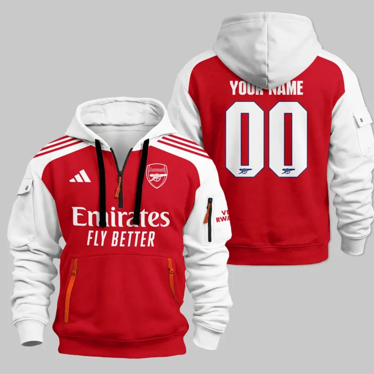 Arsenal 25/26 Home Kit Hoodie Half Zipper All Over Prints - Gift for Arsenal Fans QTARS190326A1-HDF
