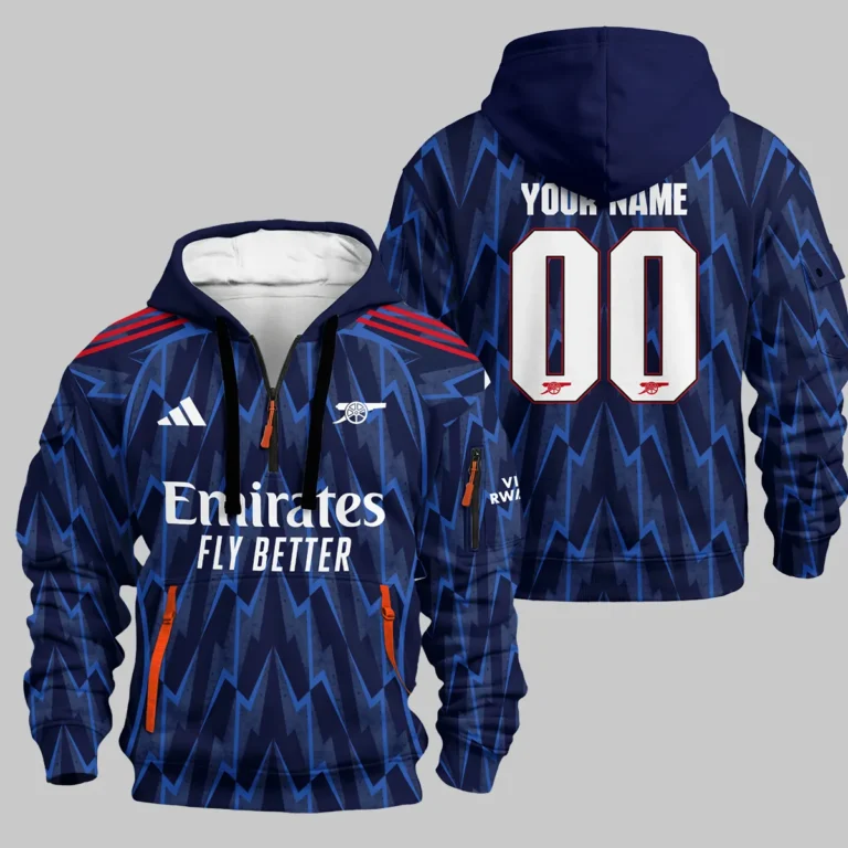 Arsenal 25/26 Away Kit Hoodie Half Zipper All Over Prints - Gift for Arsenal Fans QTARS190326A2-HDF