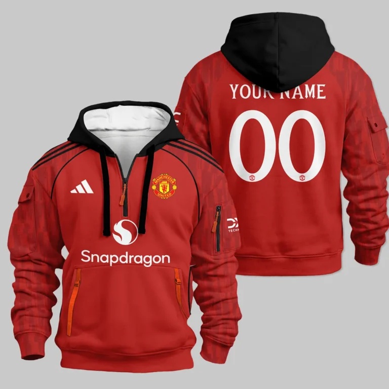 Manchester United 25/26 Home Kit Hoodie Half Zipper All Over Prints - Gift for Manchester United Fans QTMUN190326A1-HDF