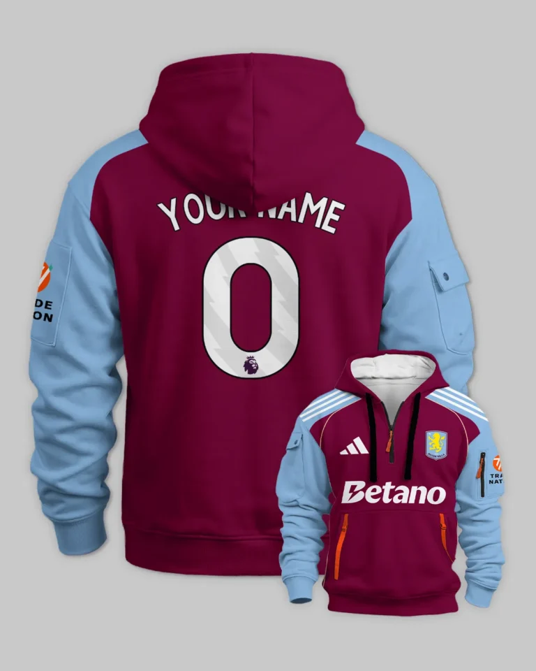 Aston Villa 25/26 Home Kit Hoodie Half Zipper All Over Prints - Gift for Aston Villa Fans QTVA2302AVL01-HDF