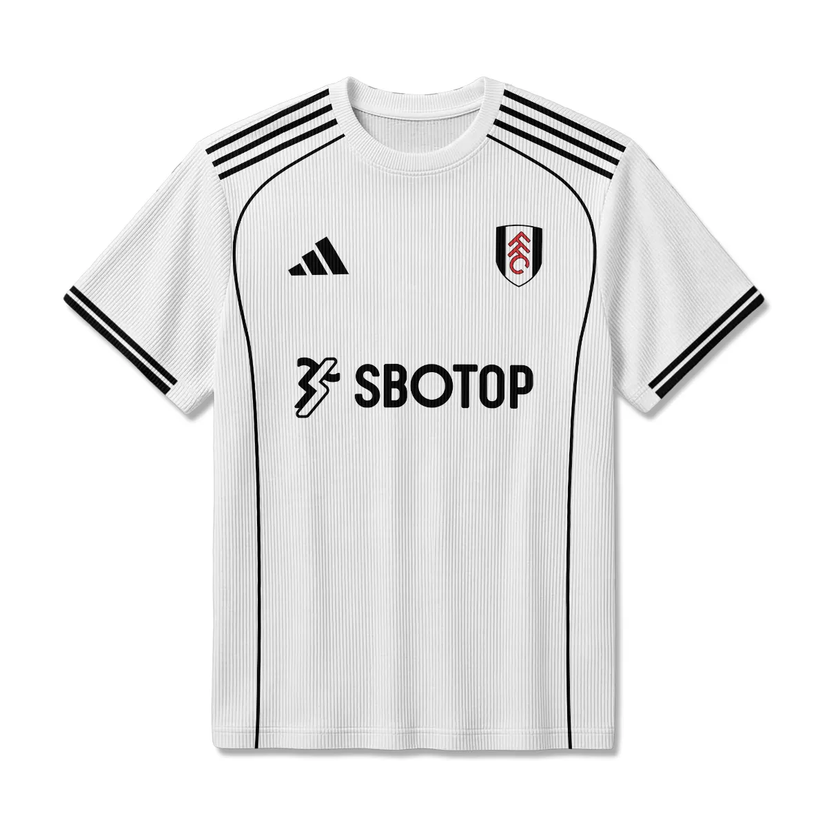 Fulham 25/26 Home Kit Unisex Classic Logo Ribbed T-Shirt All Over Prints - Gift for Fulham Fans QTVA2302FUL01-RTS - Image 2