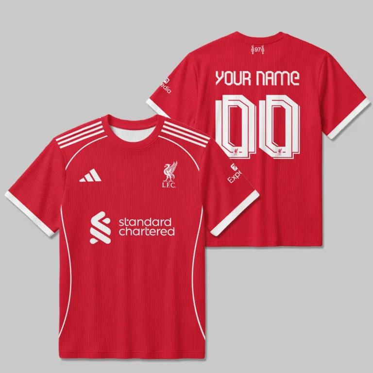 Liverpool 25/26 Home Kit Unisex Classic Logo Ribbed T-Shirt All Over Prints - Gift for Liverpool Fans QTLIV190326A1-RTS