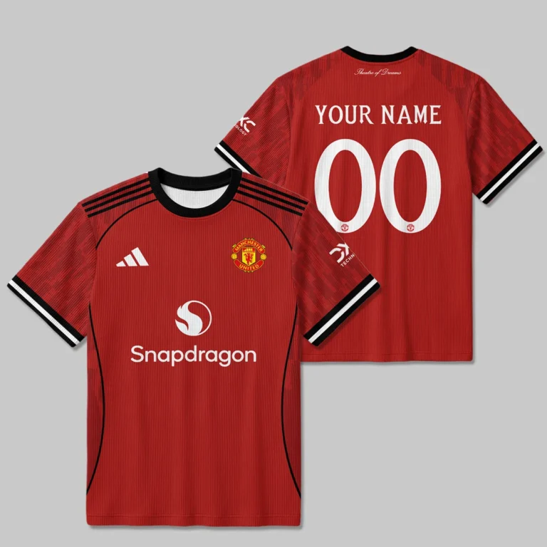 Manchester United 25/26 Home Kit Unisex Classic Logo Ribbed T-Shirt All Over Prints - Gift for Manchester United Fans QTMUN190326A1-RTS