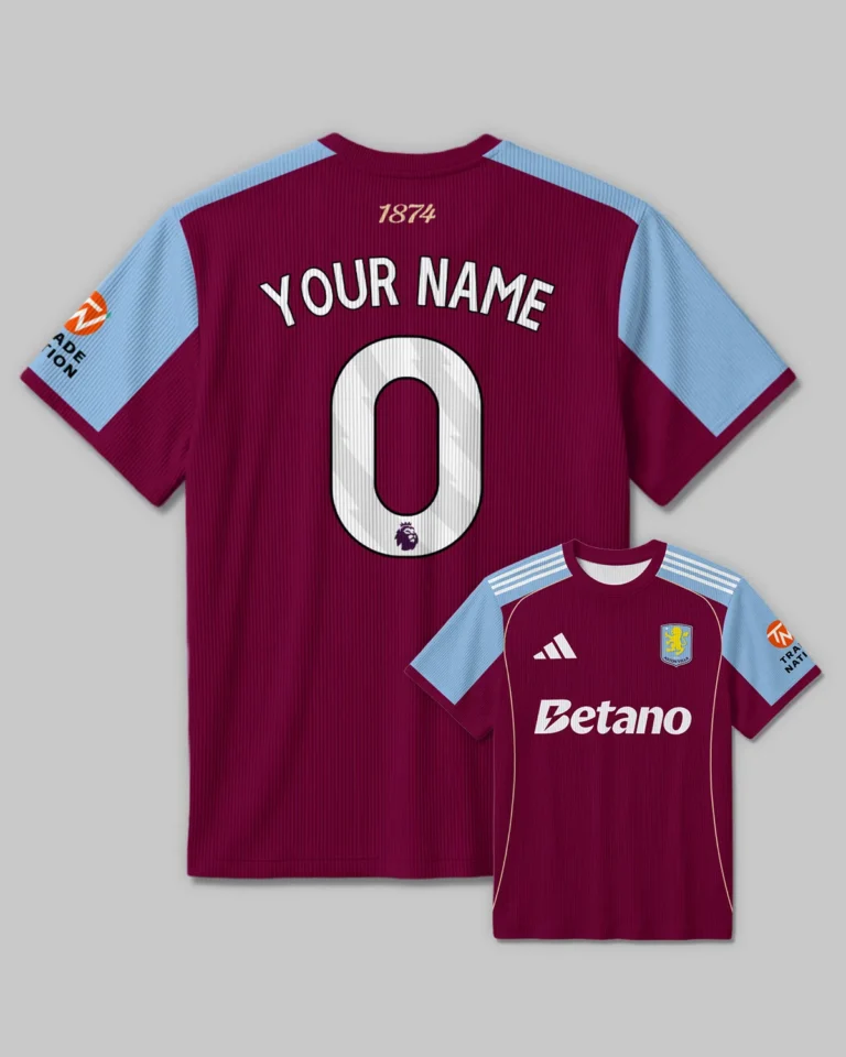 Aston Villa 25/26 Home Kit Unisex Classic Logo Ribbed T-Shirt All Over Prints - Gift for Aston Villa Fans QTVA2302AVL01-RTS