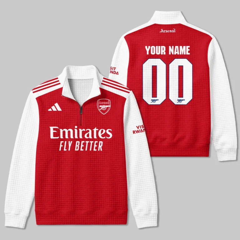 Arsenal 25/26 Home Kit Quarter Zip Quilted Waffle All Over Prints - Gift for Arsenal Fans QTARS190326A1-YVF